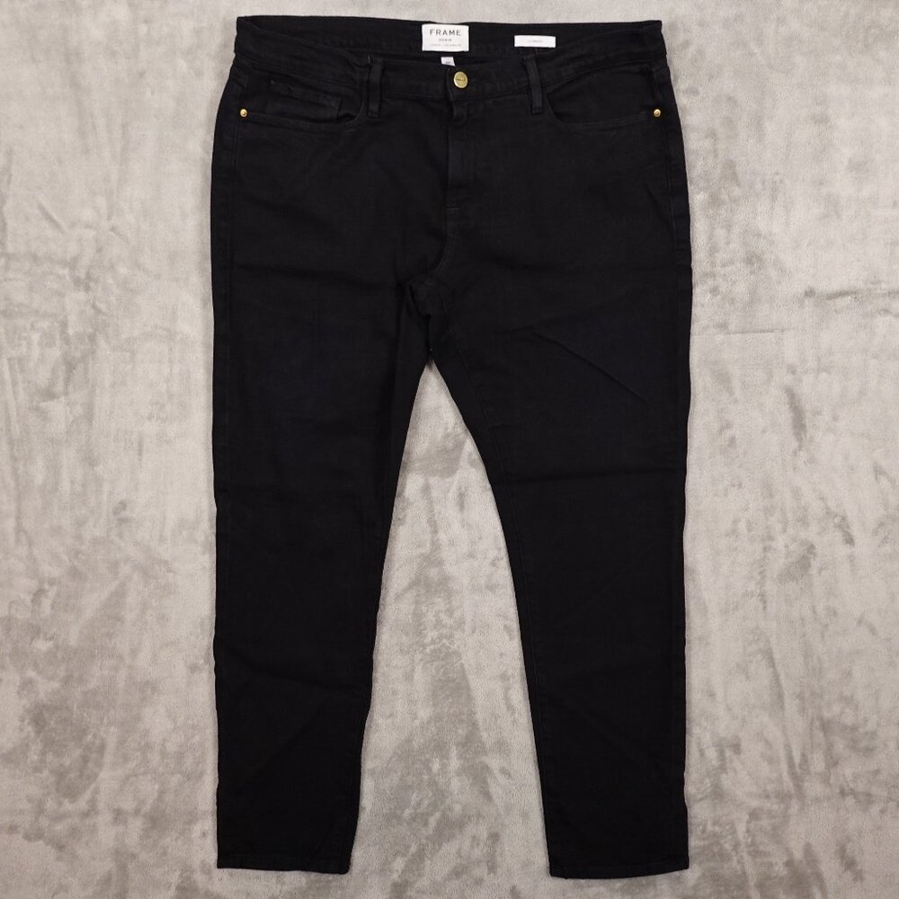 Frame Denim Black Slim Boyfriend Jeans with Gold Hardware